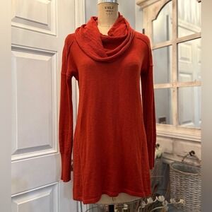 Ruby Moon Womens Cowl Neck Tunic Sweater Burnt Orange Red Slub Knit Small